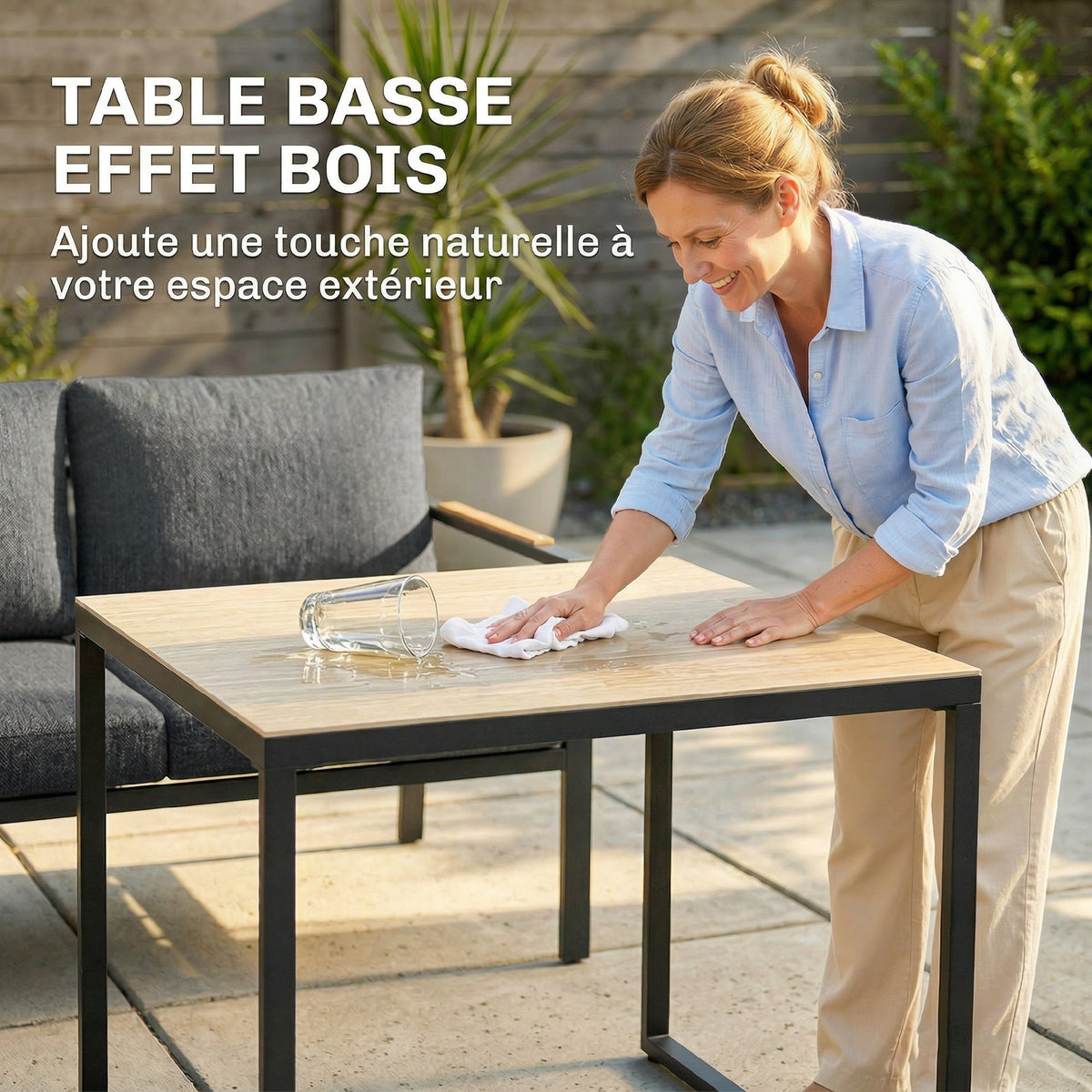 Salon de Jardin Extérieur 3 Pièces 5 Personnes, 2 Canapés avec Coussins Épais, 1 Table Basse, 183x183x72cm, Gris Foncé