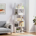 Bibliothèque à 5 niveaux, meuble de rangement en forme de S avec étagères, 60 x 24 x 184,5 cm, blanc