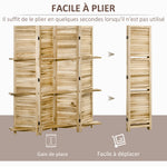 Paravent intérieur 4 panneaux 3 étagères pliables portes persiennes bois de paulownia aspect pin autoclave