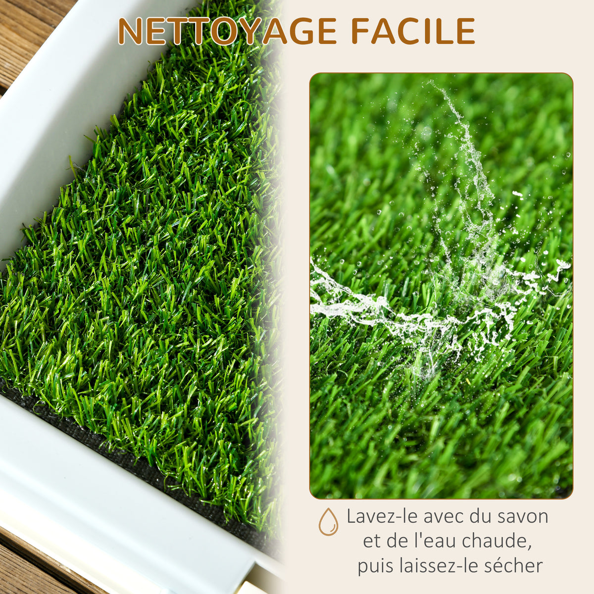 Toilette pour chien litière avec tapis en gazon artificiel plateau et panneau grillagé 63 x 48,5 cm