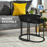 Lot de 2 tables basses tables d'appoint gigognes en acier et plateau MDF aspect marbre - table ronde et ovale - noir