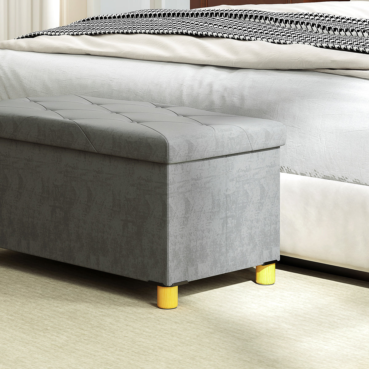 Opvouwbare opbergbank voor aan het voeteneind van het bed, inhoud 67 L, draagvermogen 120 kg, met deksel, 76L x 38B x 38H cm, grijs