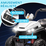 Quad électrique enfant 12 V voiture électrique 2 moteurs marche avant et arrière 37-60 mois 85 x 55,5 x 62 cm blanc
