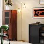 Lampadaire sur pied salon à double tête réglable, lampe sur pied, abat-jour en verre floral, 42 x 25 x 165 cm, doré