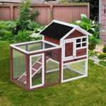 Clapier cage à lapins multi-équipé : niche supérieure avec rampe, plateau excrément, fenêtre + enclos  extérieur sécurisé 2 portes 123,5L x 62,6l x 92,5H cm rouge brique