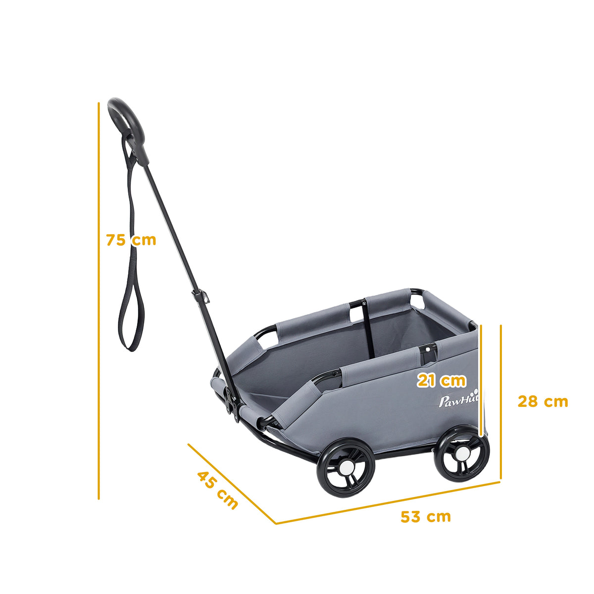 Poussette pour chien poussette petit chien pliable à 4 roues avec tige de poussée réglable 53 x 45 x 28 cm gris