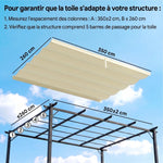 Toile de toit pour pergola tonnelle rétractable de 4 x 3 m - toile uniquement 350 x 260 cm crème