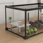 Aquarium pour Tortues avec Plateforme de Repos, Couvercle Coulissant en Filet, Thermomètre, 50x30x25cm, Blanc