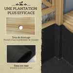 Jardinière rectangulaire sur pieds avec treillis 2 tablettes latérales rabattables 1 étagère inférieure bois