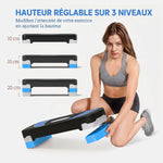 Stepper Fitness Aérobic hauteur réglable 10/15/20 cm surface antidérapante 80 x 31 x 20 cm noir bleu