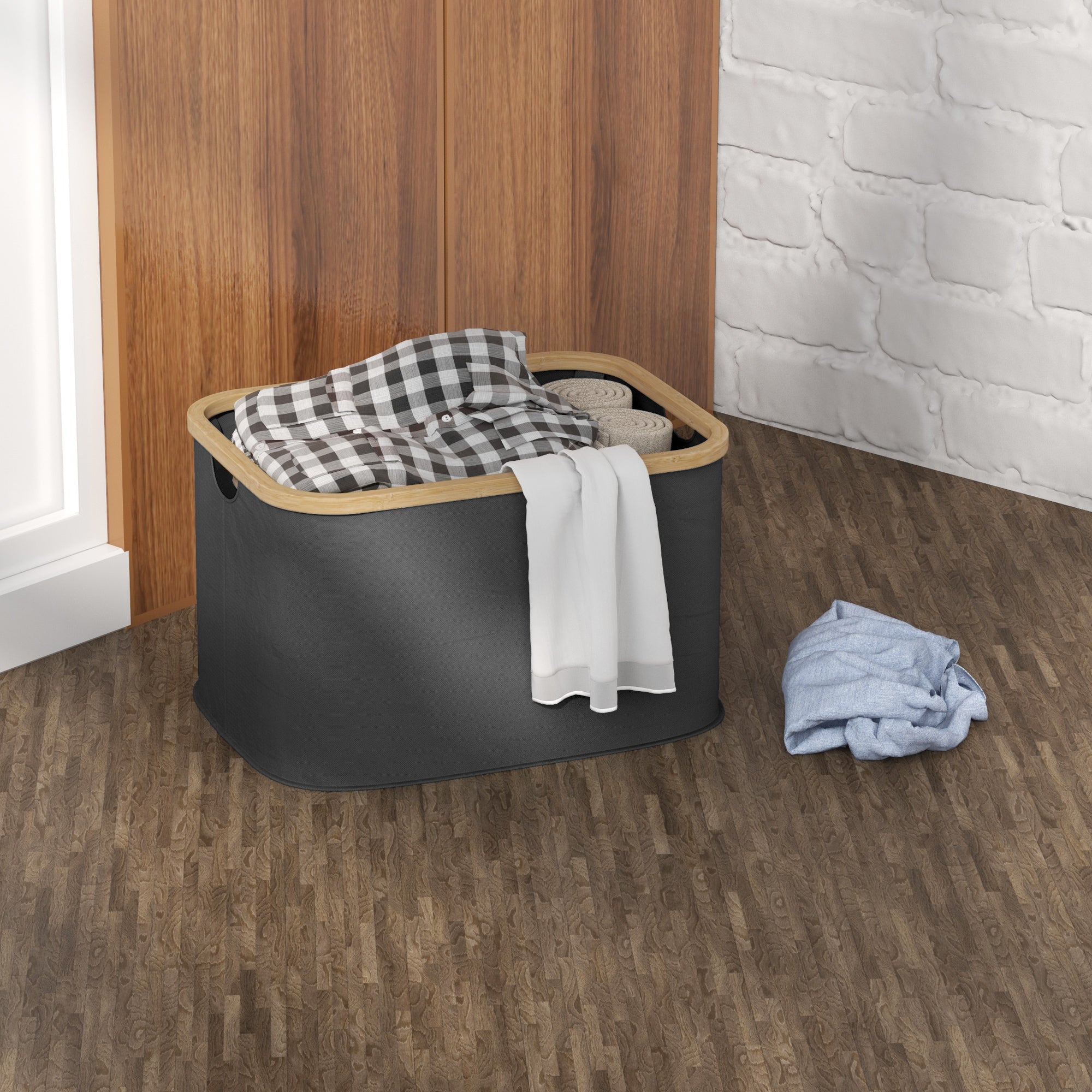 Opvouwbare wasmand 36 L wasmand voor vuile was met gegroefde handgrepen voor badkamer slaapkamer wasruimte