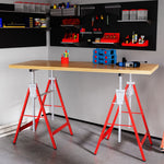 Lot de 2 tréteaux pliables télescopiques hauteur réglable 80-130 cm rouge