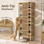 Armadio guardaroba in bambù a 5 livelli con anta scorrevole, design a doghe traspirante, legno naturale