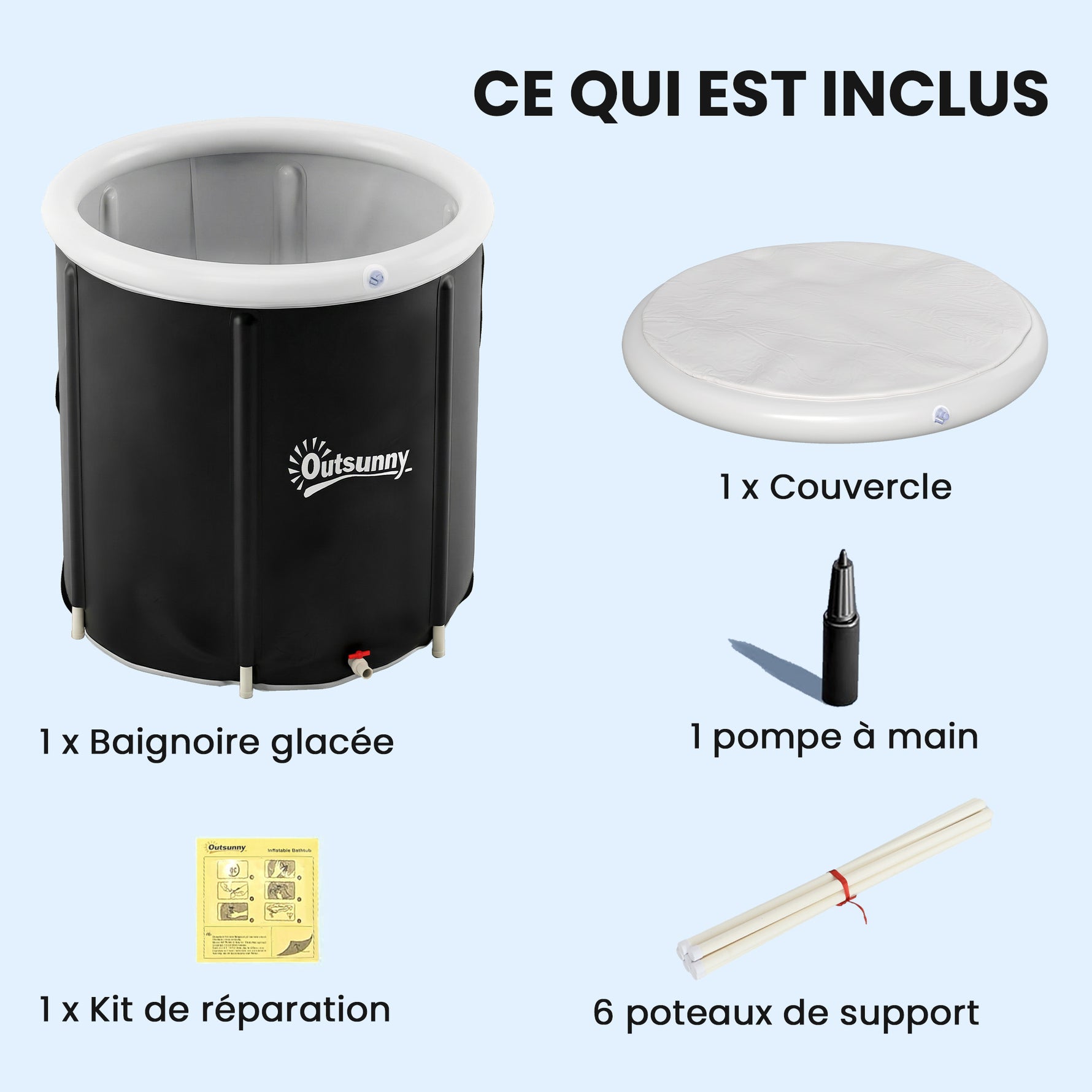 Baignoire à Glace Pliable Gonflable 280 L avec Couvercle et Pompe pour Entraînement à l'Eau Froide, 78x78x71 cm, Noir