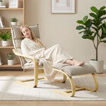 Fauteuil de Salon avec Repose-Pied, Fauteuil d'Appoint en Lin, Assise Large, Dossier Haut, Bascule Douce, Beige