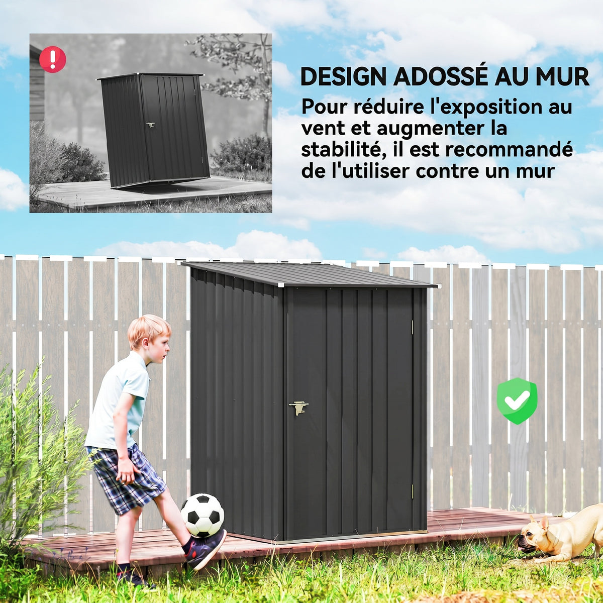 Abri de Jardin en Acier galvanisé 1m², avec Tôle Ondulée, Toit Incliné et Porte Verrouillable, 100x104x160cm, Gris Foncé