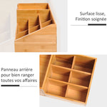 Boite de Rangement de Bureau - Organiseur de Bureau - 7 Compartiments, 2 tiroirs - Bambou Verni, Bambou