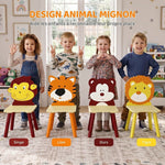 Kinderkamertafelset met 4 stoelen, 5-delig houten meubelset, rugleuningen in diervorm, afgeronde hoeken, 3-8 jaar, geel