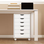 Caisson de Bureau Mobile avec 6 Tiroirs Silencieux, Caisson de Rangement sur Roulettes,  40 x 35 x 63 cm, Blanc