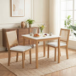 Lot de 2 chaises de salle à manger, chaises de cuisine avec assise rembourrée, dossier effet rotin, crème et chêne