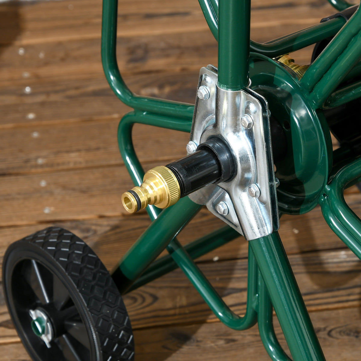 Dévidoir de tuyau d'arrosage sur roues capacité 30 m de tuyau de Ø 16mm dévidoir chariot enrouleur métal vert