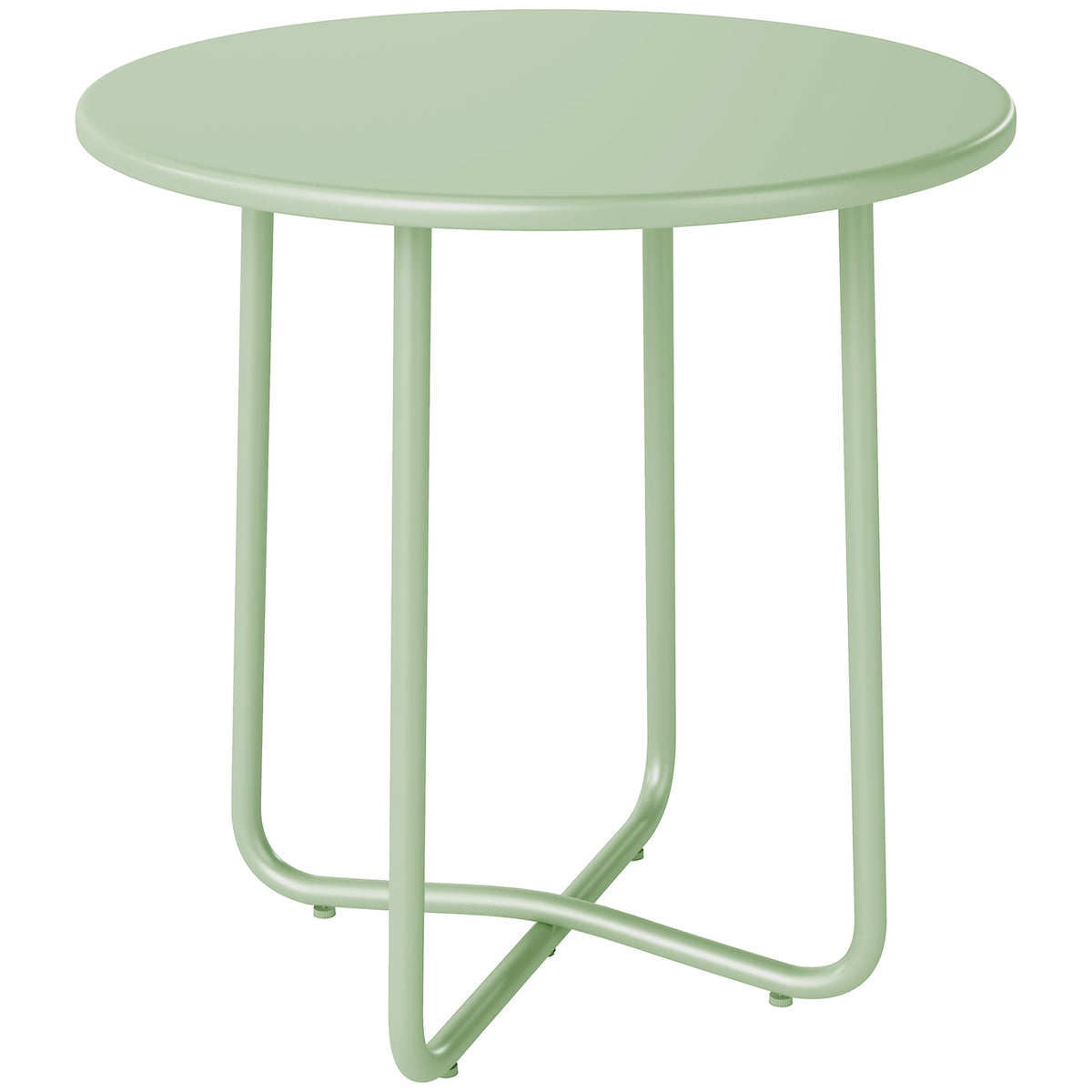 Table Basse Extérieure avec Bord Enroulé, Base en X avec Pieds Réglables en Hauteur, pour Salon Terrasse, Ø48x51cm, Vert
