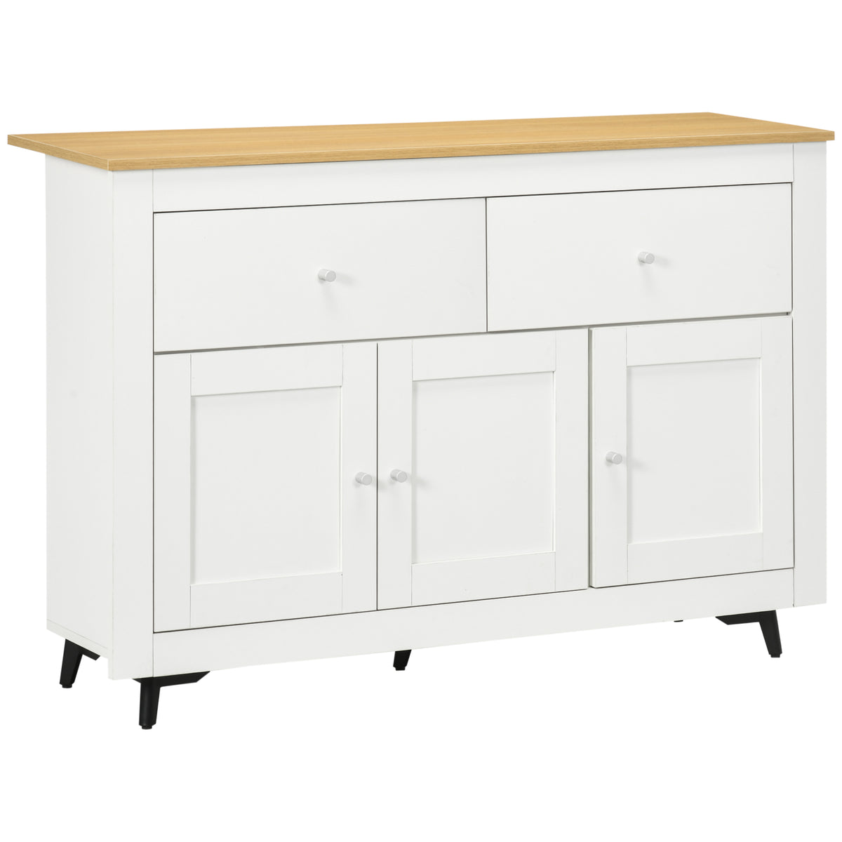 Buffet cuisine avec 2 tiroirs 3 portes et étagère réglable, pour cuisine, salle à manger, salon, 117 x 35 x 80 cm, blanc