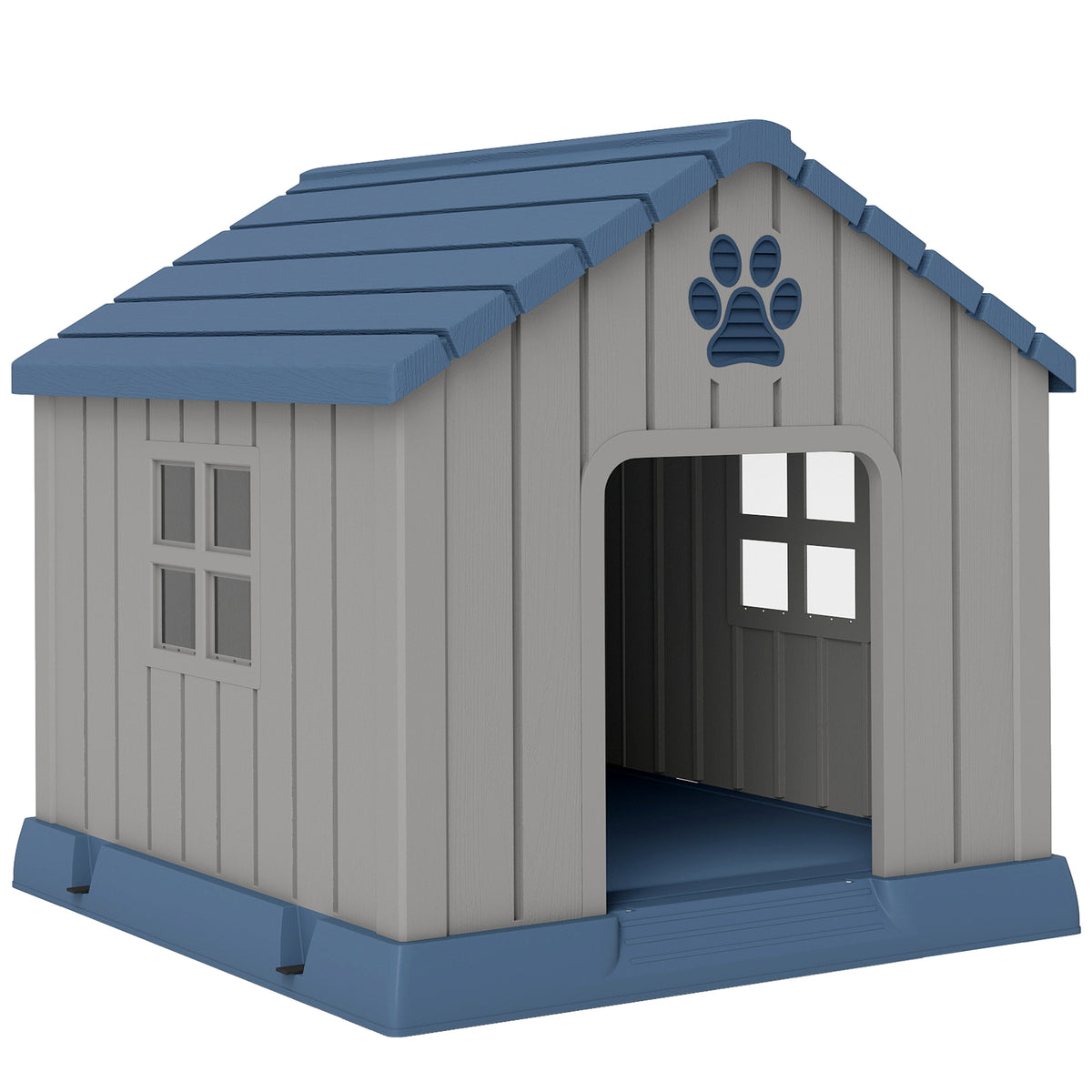 Caseta para perro de exterior casa perro exterior con rejillas de ventilación y suelo elevado 85 x 79 x 82 cm azul