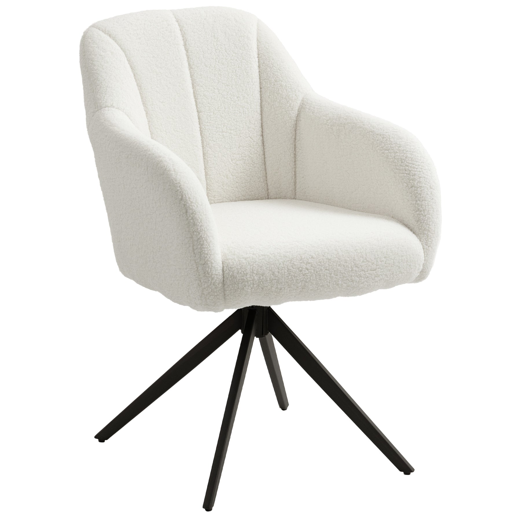 Fauteuil de salon pivotant capitonné grand confort piètement en acier et tissu effet polaire teddy blanc