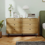 Commode 6 tiroirs meuble de rangement style moderne coins arrondis et pieds en acier 120 x 40 x 75cm effet bois de chêne