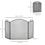 Pare-feu pour cheminée ou poêle - Pare-étincelles 3 Volets Pliables - dim. 110l x 24P x 76,5H cm - Acier métal Noir-2