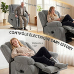 Fauteuil releveur électrique massage et chauffage avec repose-pied, dossier inclinable, télécommande et poche latérale