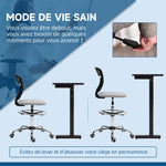 Chaise de bureau ergonomique en maille, chaise de dessin, hauteur et repose-pieds réglable, 59 x 59 x 106-126 cm, gris