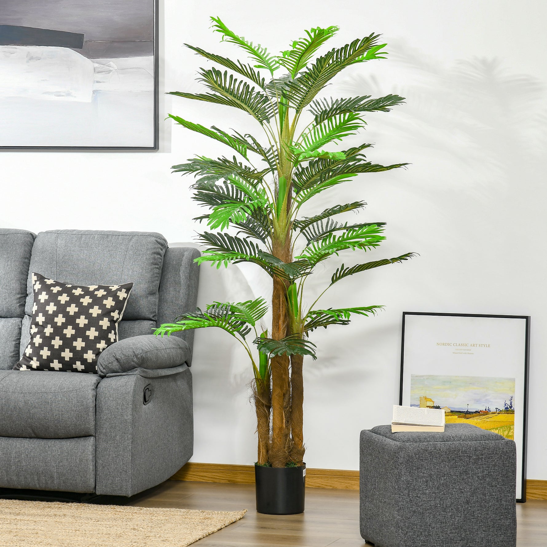 Palmier Artificiel H.1,85 m Arbre Artificiel Tronc Branches Lichen Feuilles Grand réalisme Pot Inclus