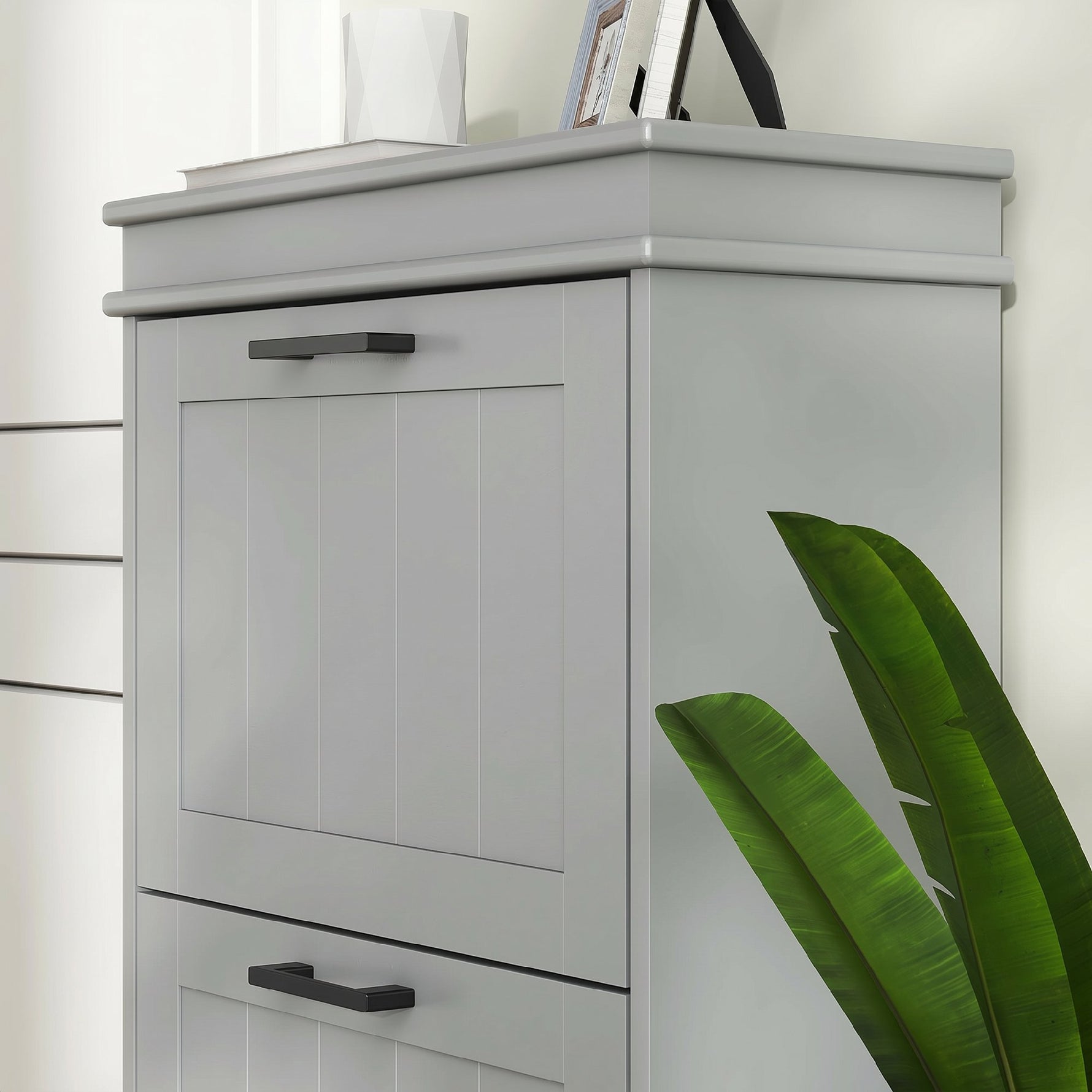 Meuble à chaussures, armoire à chaussures 3 portes abattants 15 paires, étagères réglables, 54 x 24 x 117,5 cm, gris