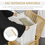 Wäschekorb aus Bambus mit herausnehmbarem Polyester-Baumwoll-Beutel und Deckel - Maße 50L x 36B x 60H cm natur