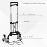 Diable escalier pliant en aluminium avec 6 roues et sangle - charge de 70 kg avec - argent et noir