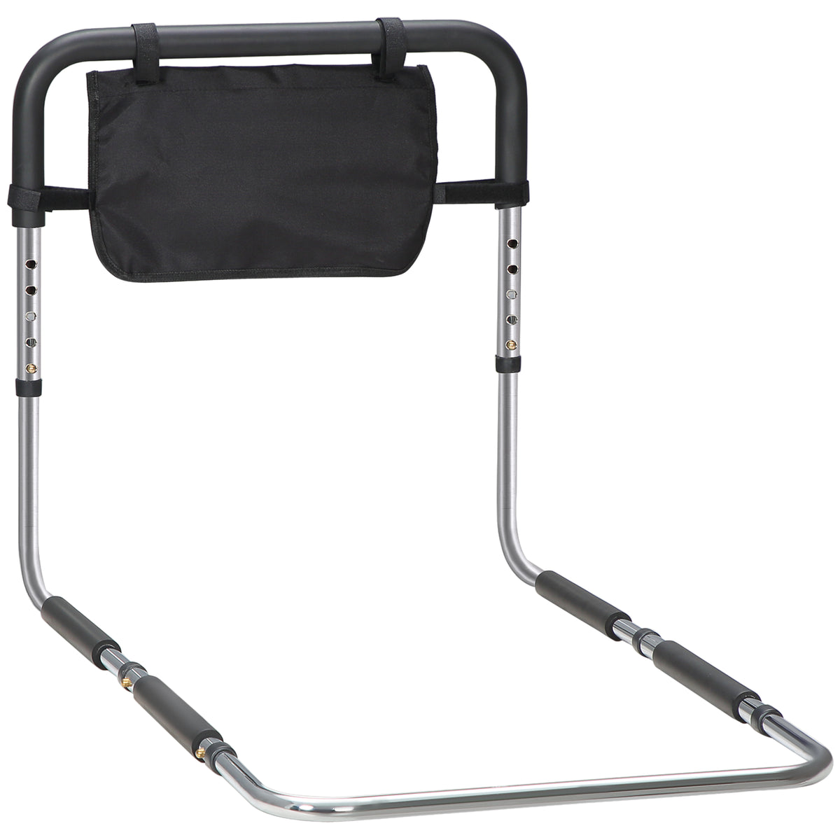 Barra de apoyo para cama, barrera segura, protector, asa ajustable en 5 alturas, bolsillo de almacenamiento, 87Lx51.5Ax45-55H cm