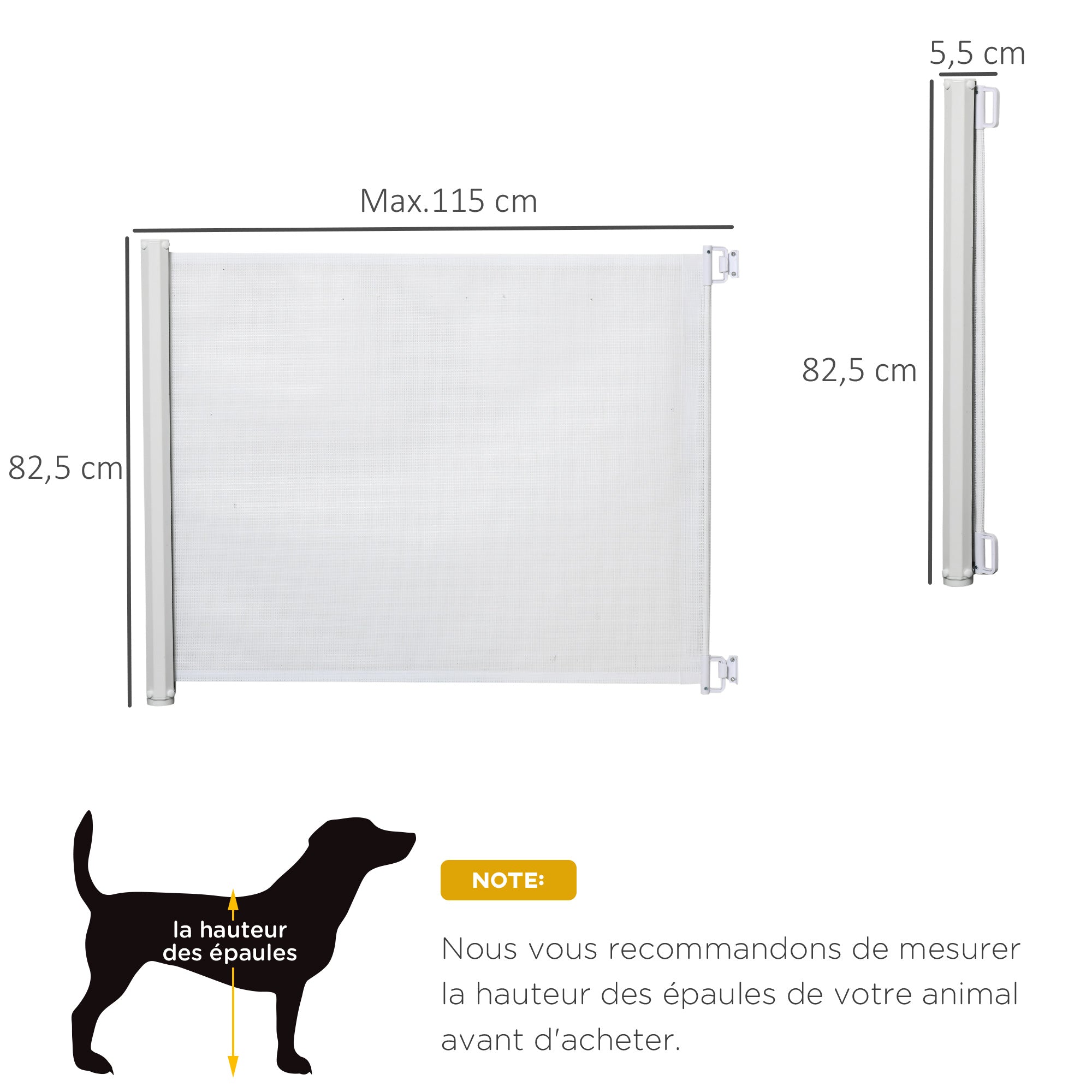 Lot de 2 barrières de sécurité barrière animaux rétractable automatique 1,15L x 0,83H m textilène acier blanc