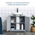 Meuble salle de bain sous lavabo - meuble sous-vasque - placard 2 portes avec étagère 60L x 30l x 60H cm - en bois Gris