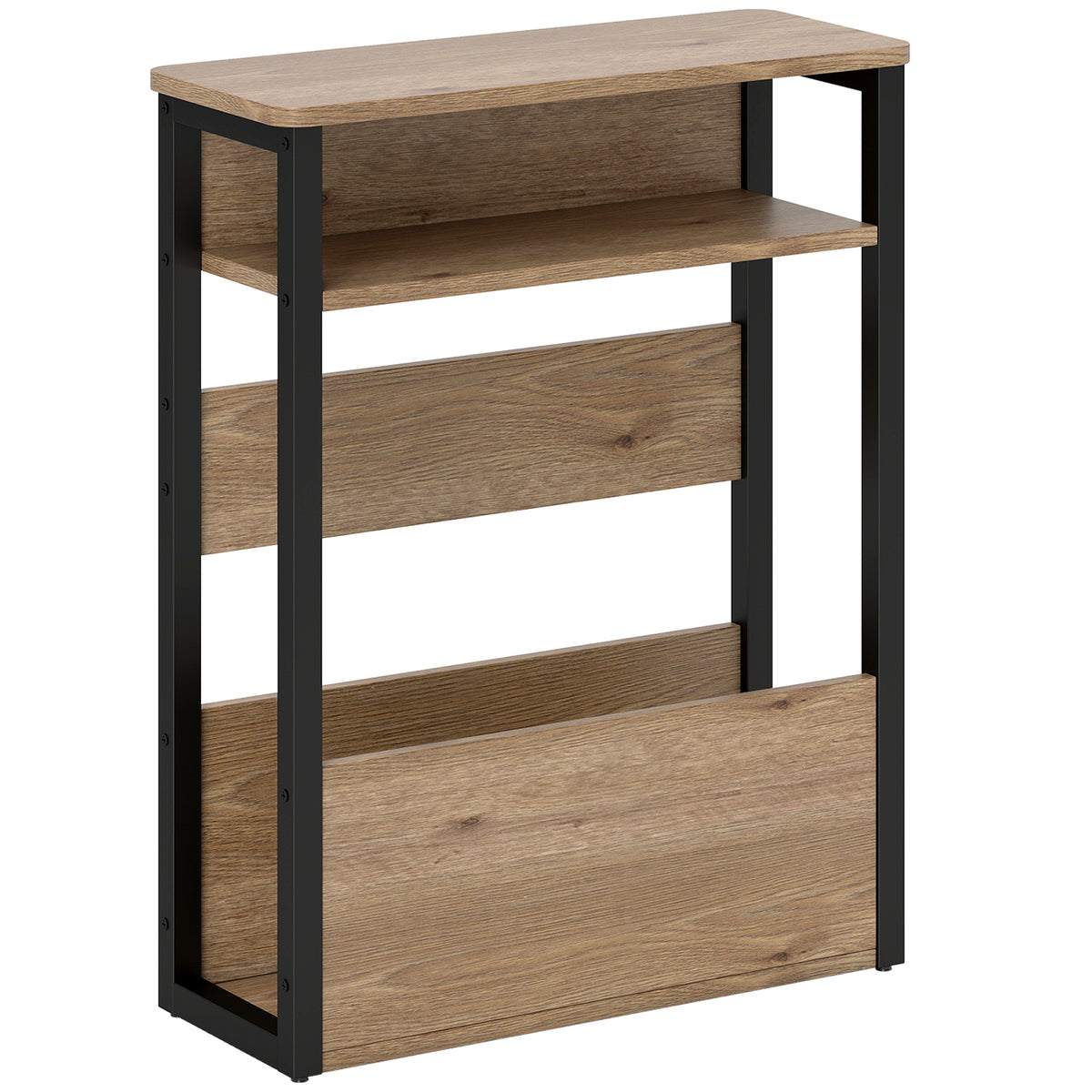 Table d'appoint table de chevet avec étagère à deux niveaux coins arrondis 46l x 18P x 58,5H cm noyer