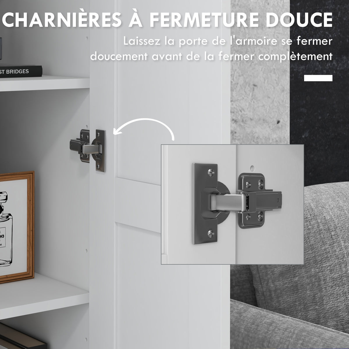 Armoire 2 portes meuble de rangement avec 5 étagères, style contemporain, 60L x 36,5l x 175H