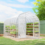 Serre Tunnel de Jardin 12m² Film PO Anti-goutte Acier Galvanisé 25mm Structure Renforcée 2 Portes Battantes Transparent