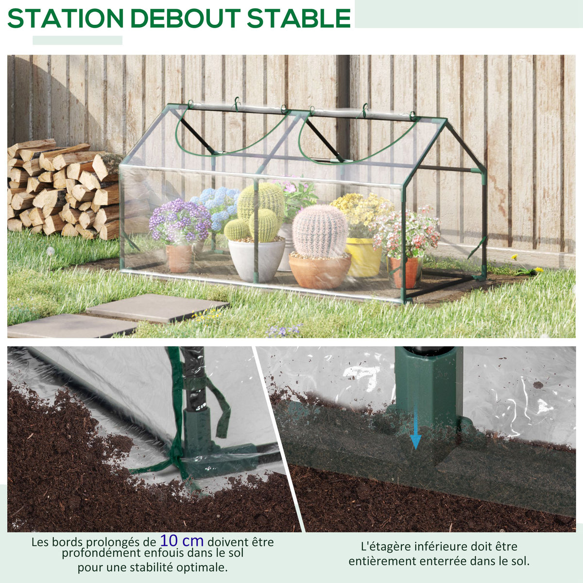 Serre de jardin mini serre 2 fenêtres enroulables couverture en PVC 120 x 60 x 60 cm transparent