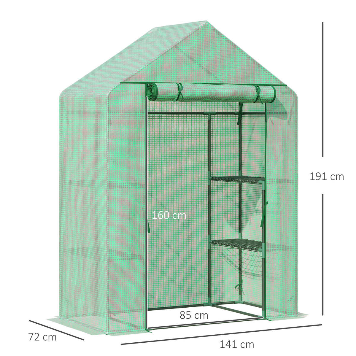 Serre de Jardin avec Étagères 3 Niveaux, Petite Serre de Balcon en Bâche PE 140 g/㎡ Renforcée 141 x 72 x 191 cm, Vert