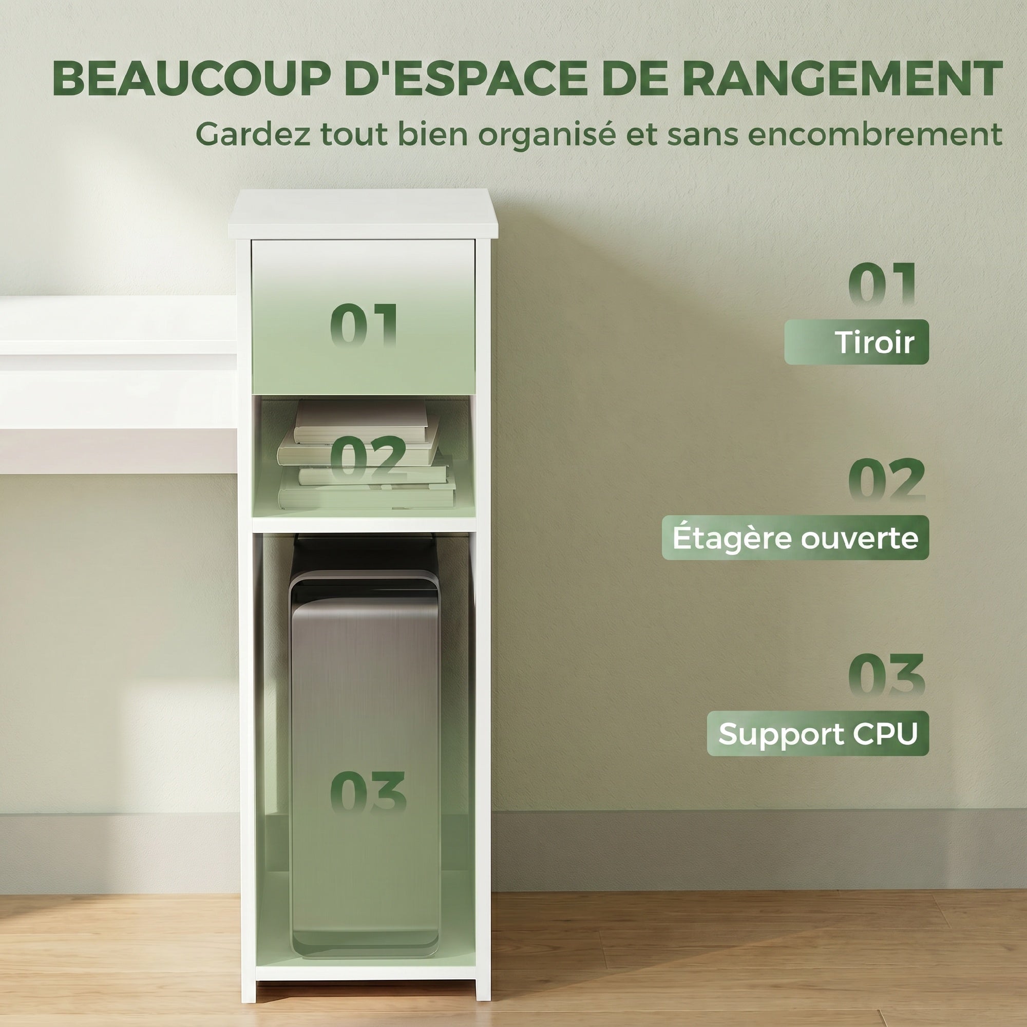 Bureau informatique avec tiroir et étagère, bureau d'ordinateur avec support d'unité centrale, 108 x 50 x 82 cm, blanc