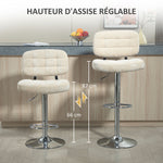 Lot de 2 tabourets de bar avec dossier, hauteur réglable et repose-pieds, cadre en acier, charge 120 Kg, beige