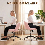 Chaise de Bureau Pivotante en Fourrure Teddy, Hauteur Réglable, Roulettes, Mousse Haute Résilience, Rose