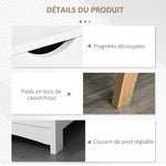 Meuble TV Banc TV sur Pied Moderne Scandinave 2 Portes 2 niches en Bois Blanc 150L x 39l x 50H cm