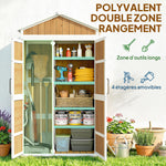Armoire de Jardin Abri de Jardin Étanche avec Toit en Métal Double Porte pour Outils de Jardinage 105x55x179cm Naturel